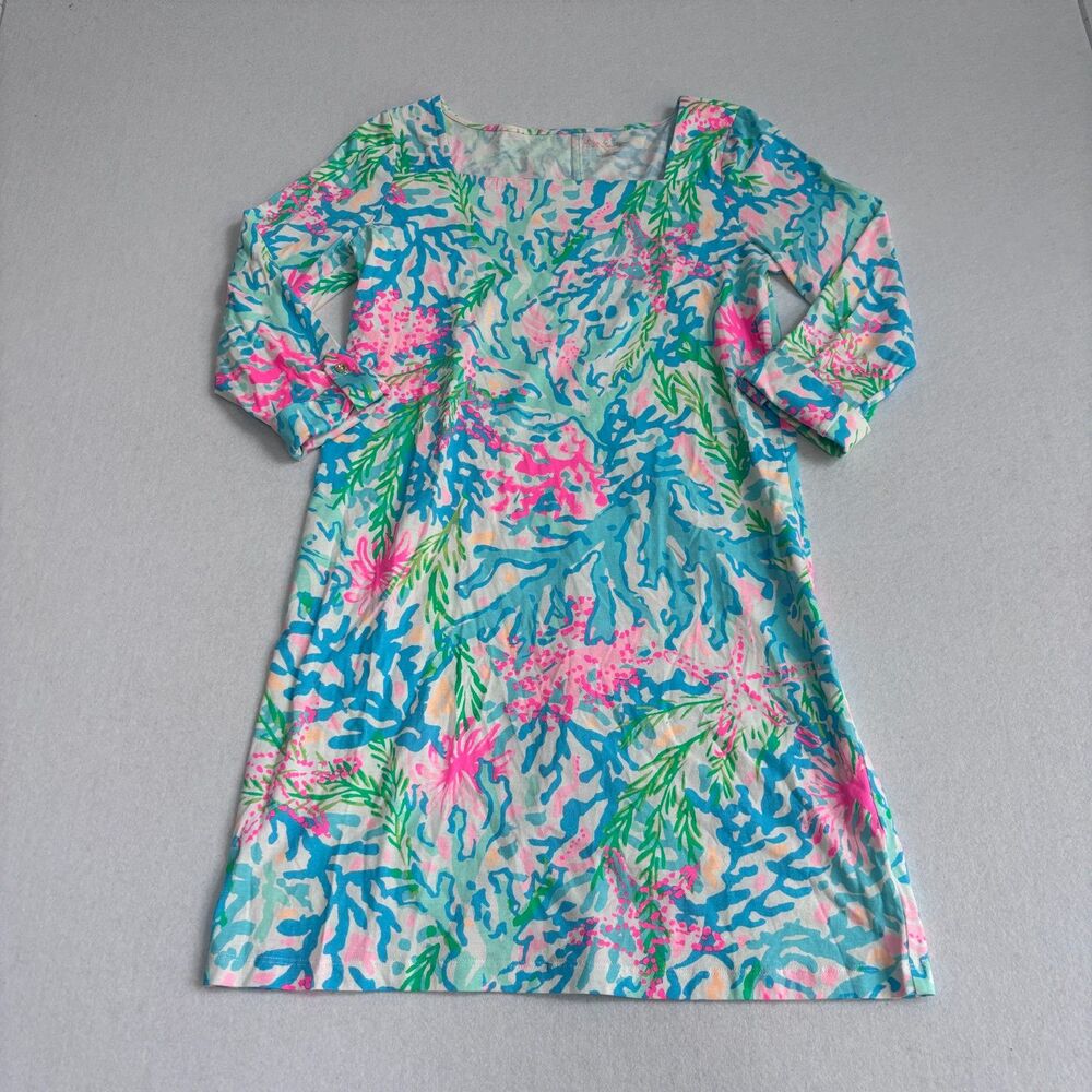 Lilly Pulitzer Bailey Dress Women's S 3/4 Sleeve Multi Coral Bay Print Vacation